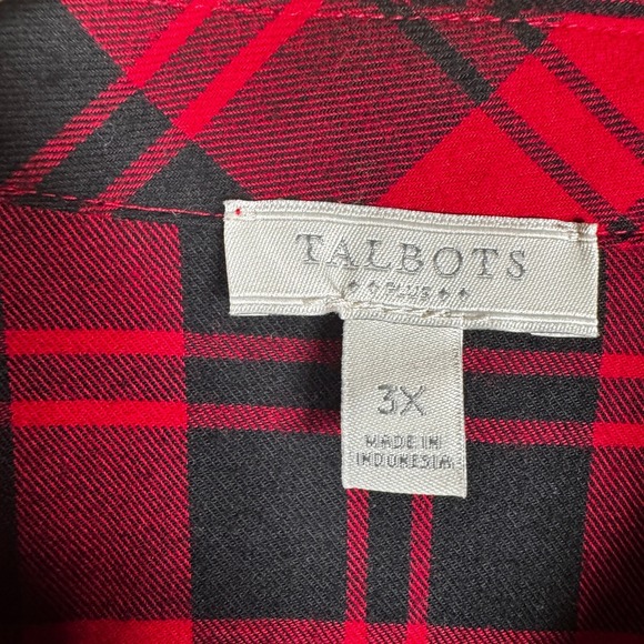 Talbots Womens 3X Red‎ Black Plaid Button Down Top Christmas Party Holidays NEW - Picture 6 of 13